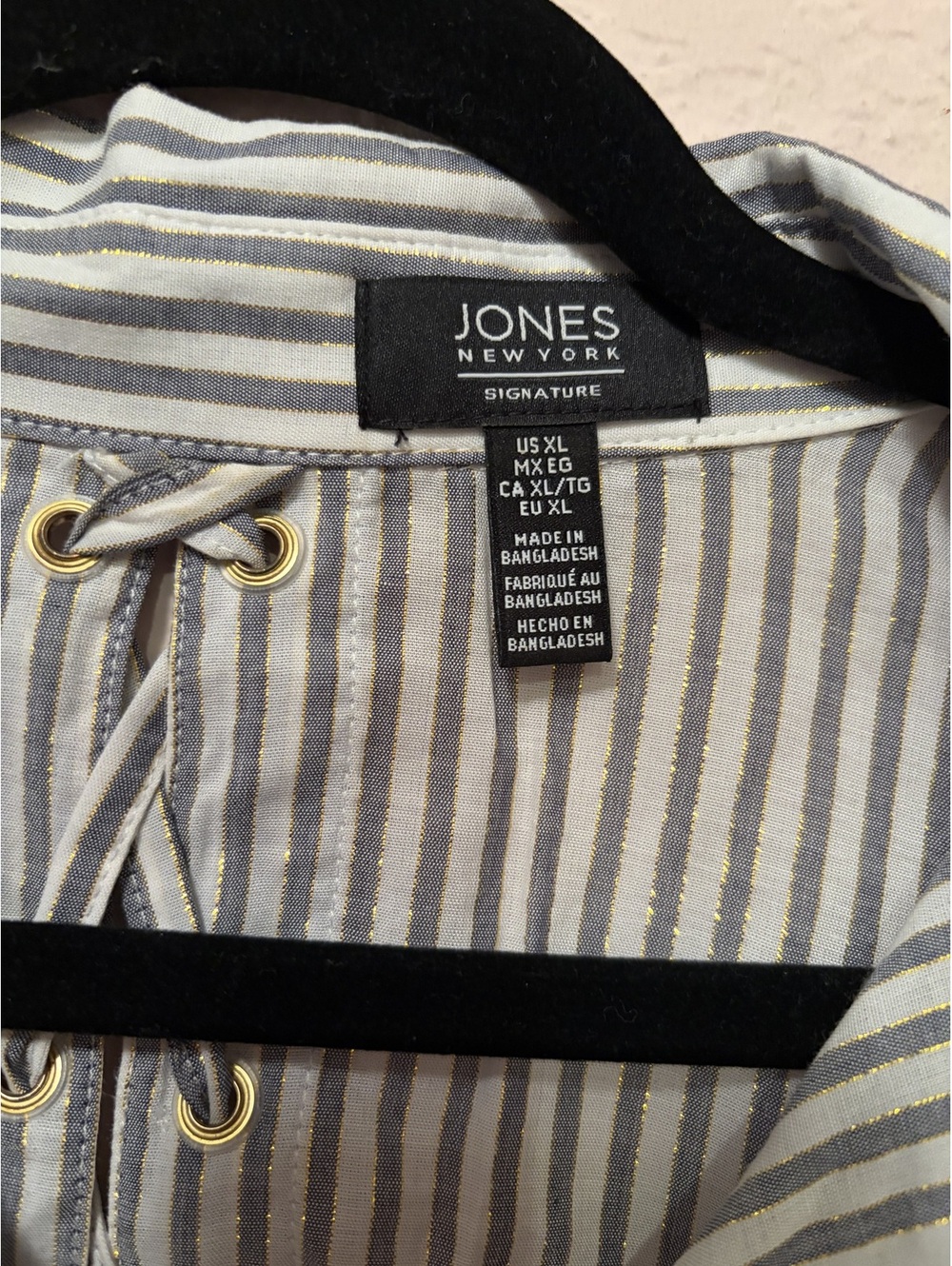 Jones‎ New York Signature Women's Striped Button-Up Shirt with Back Lace-Up - Picture 5 of 8